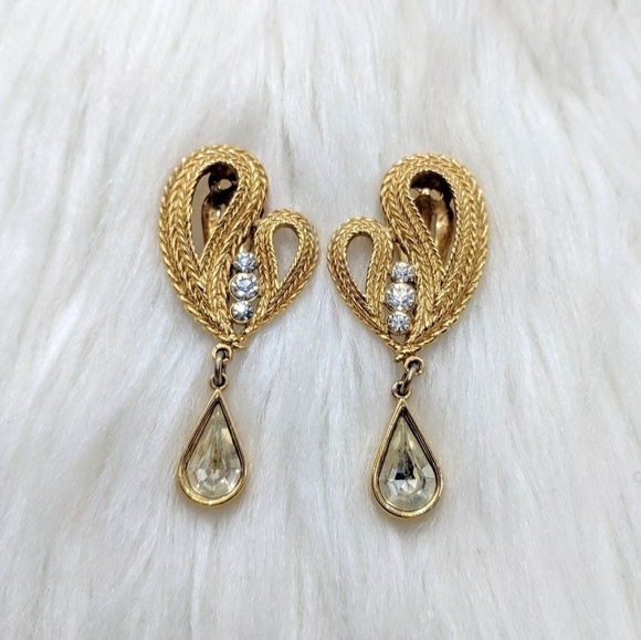 Gold & Rhinestone Drop Earrings - Picture 4 of 4